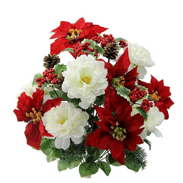 Adlmired By Nature Admired by Nature GPB6816-RD-CM 18 Stems Faux Peony Velvet Poinsettia Xmas Bush GPB6816-RD/CM - main